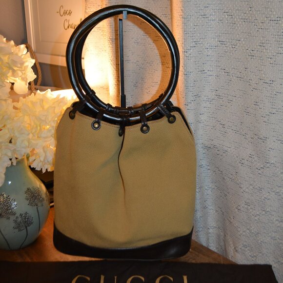 Gucci Bamboo Canvas Bucket Bag - Picture 1 of 14